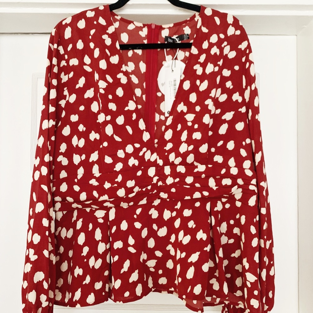 BooHoo Animal Plunge Top
